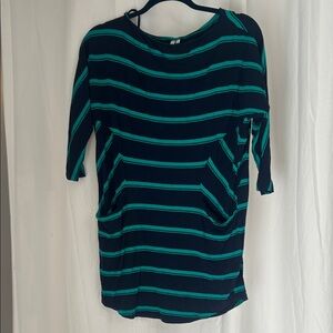 Michael Stars Black and Teal Striped Mini Dress